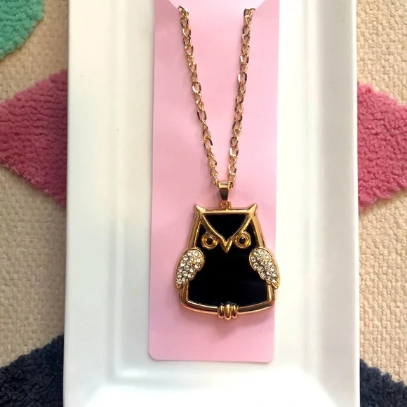 2 x $20‼️ OWL PENDANT / NECKLACE Gold and Black Embellished with Crystals - Picture 5 of 7